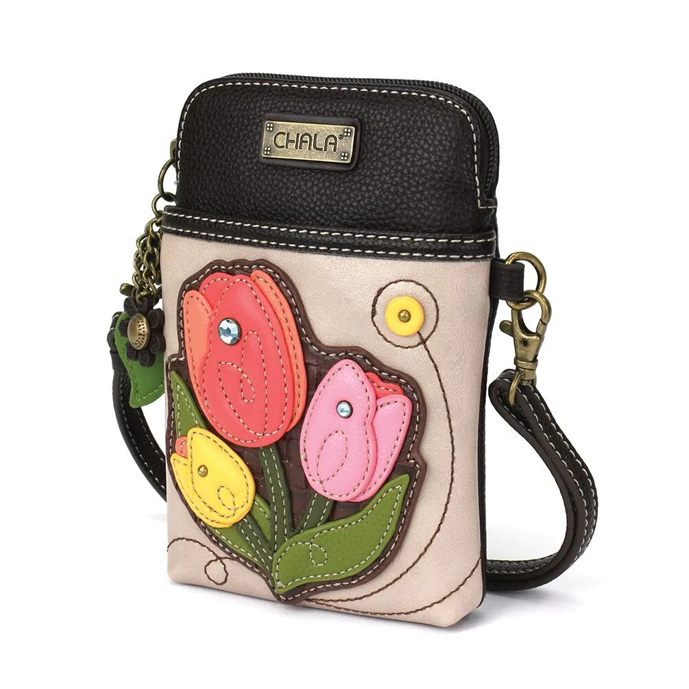 NEW CHALA TULIP FLOWER CELL PHONE CROSSBODY PURSE STRAP PINK YELLOW PEACH
