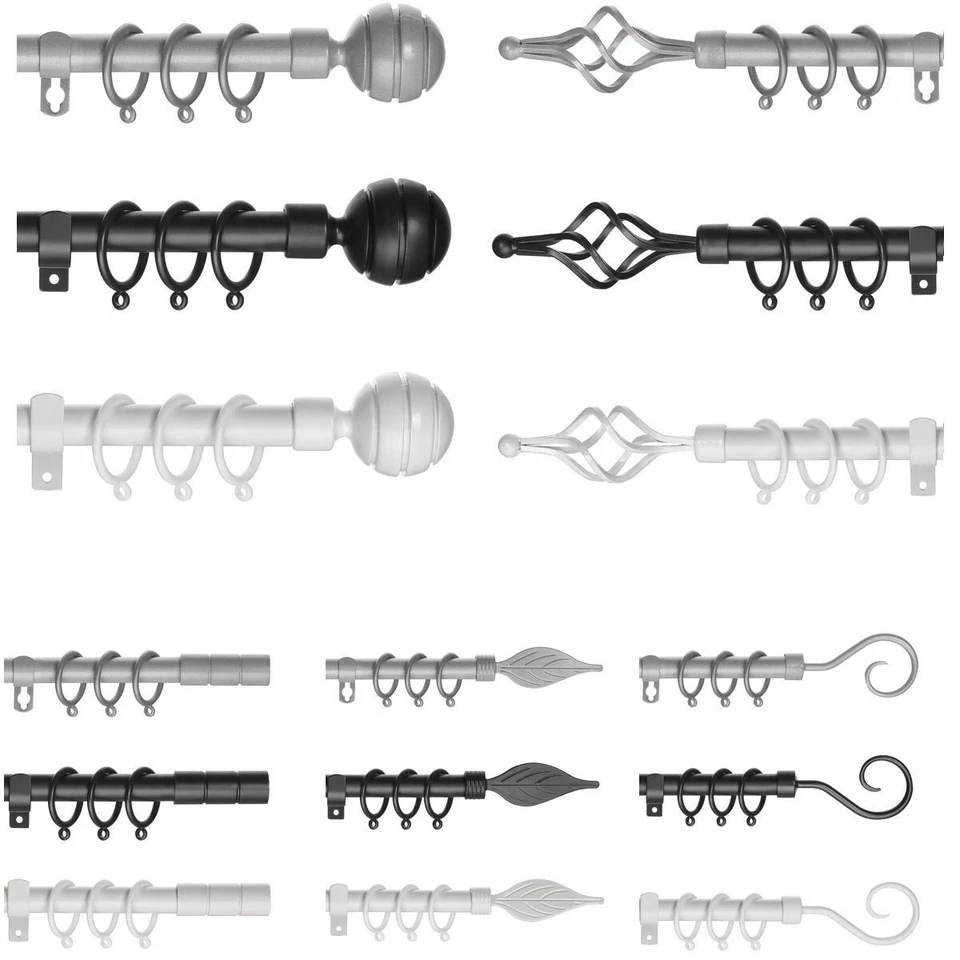 Extendable Metal Curtain Pole Track Rail Complete Set Includes Rings Finials etc - Image 2 of 4