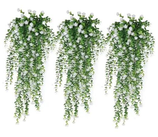 Artificial Flower Fake Hanging Eucalyptus Flower for Home White-3pcs