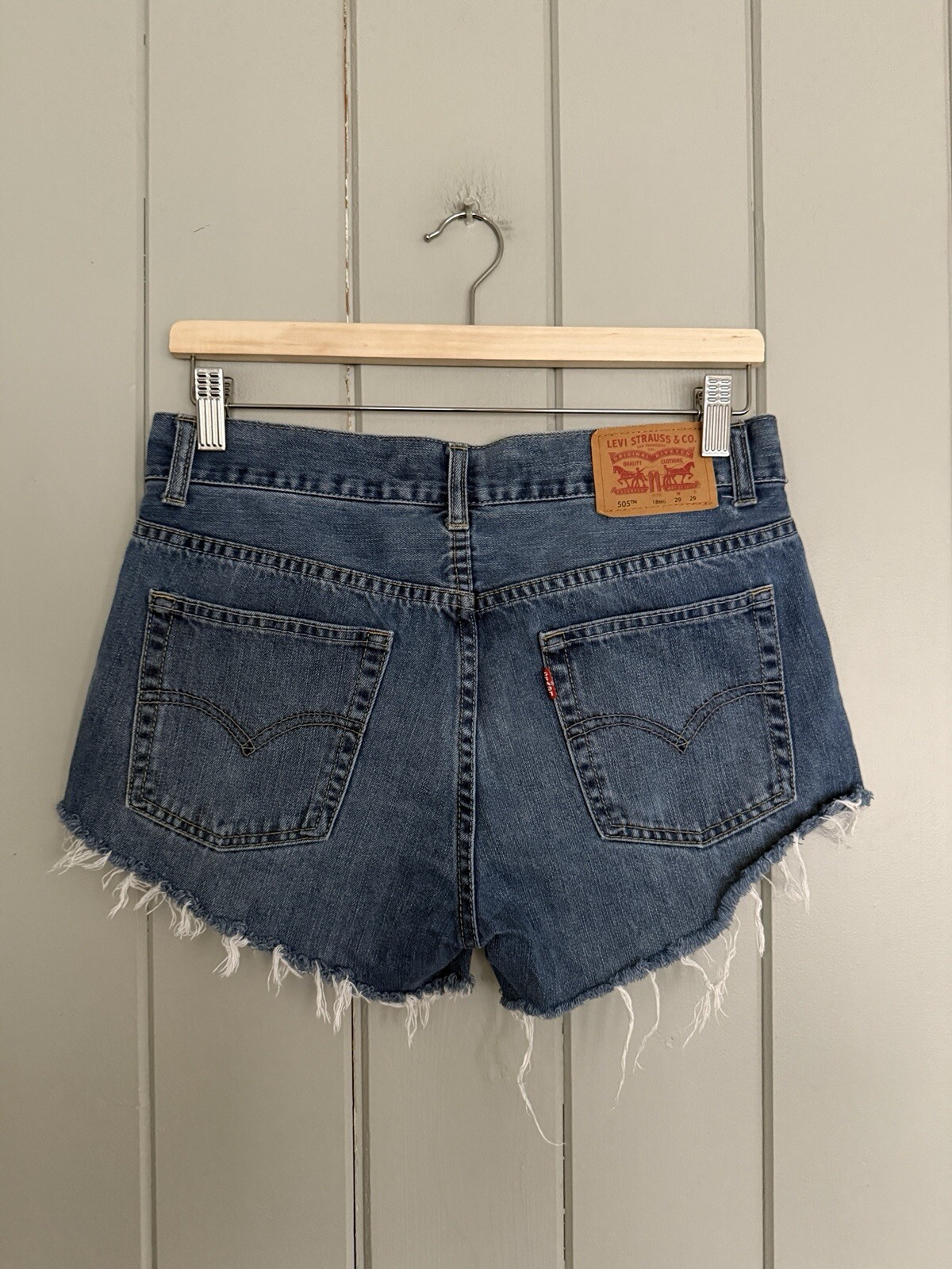 Levi's 505 Shorts 29" Waist Distressed Blue Cut-Off Booty Beach Summer thumbnail 3
