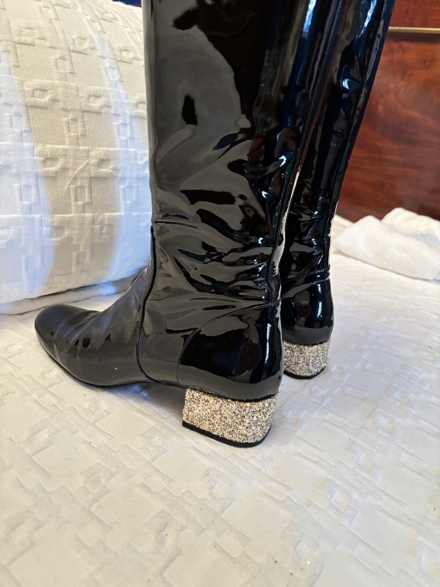 YSL YVES SAINT LAURENT BOOTS PATENT LEATHER GLITTER HEEL YSL YVES SAINT LAURENT BOOTS PATENT LEATHER GLITTER HEEL