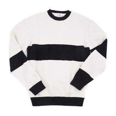 Borrelli Napoli Black and White Colorblock Stripe Soft Plush Sweater M NWT