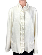 Chico's Size 3 / XL White Jacket Covered Snap Front Long Sleeve Stand Up Collar