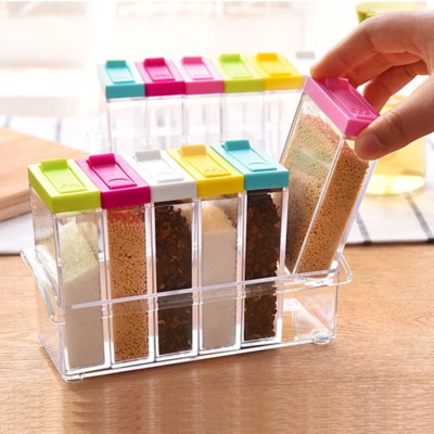 6Pcs Set Kitchen Spice Bottle Seasoning Box With Tray