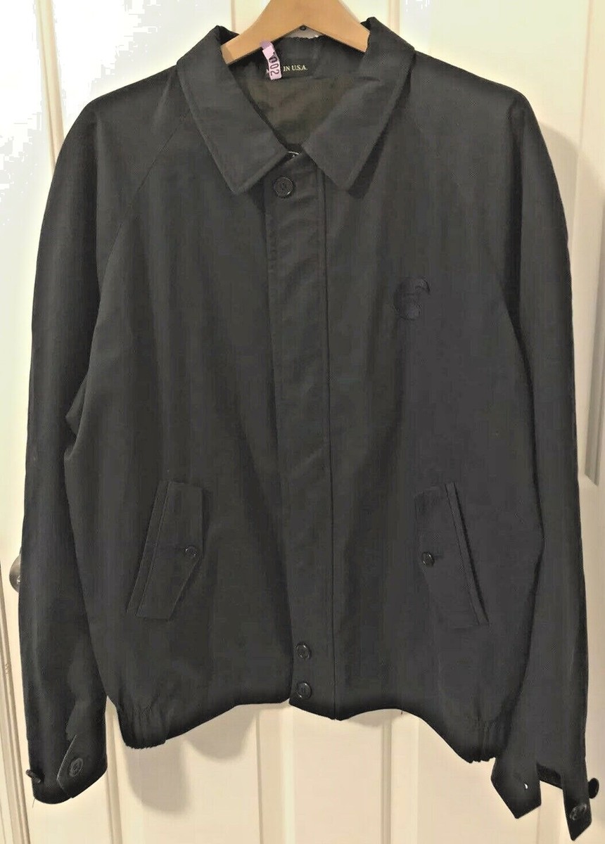 ジャケット・アウター McGarrett NORMANDY & MONROE Mens Navy Blue Zip Up Jacket with Brown Leather