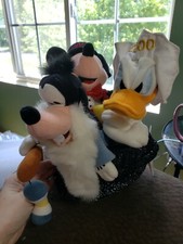Disney Store 2000 Millennium Bean Bag Set Mickey Mouse Donald Duck Goofy Hat NWT