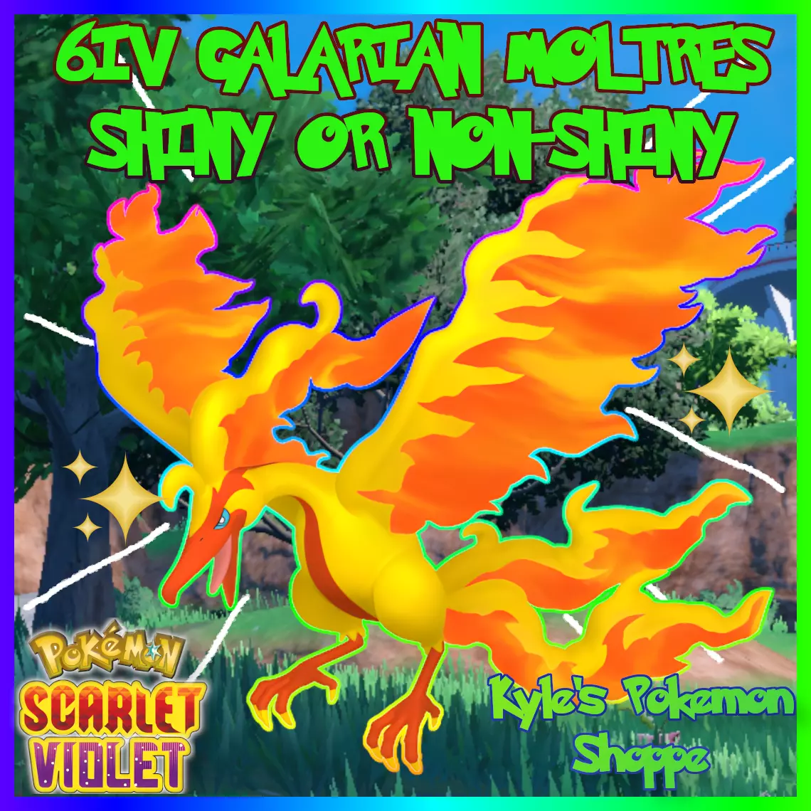 6IV Shiny Galarian Moltres Pokemon Scarlet and Violet