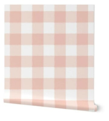 Spoonflower pre-pasted smooth wallpaper | blush pink & white large check gingam