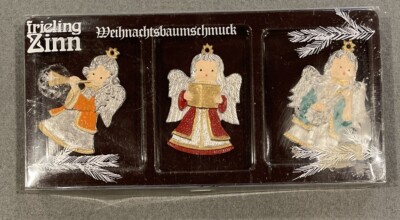 Vintage Frieling Zinn German Christmas Ornament Set Of 3 Metal Angels Germany