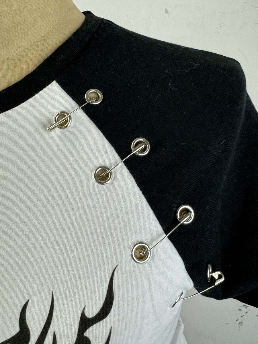 Hot Topic Cropped TShirt Top Y2K Safety Pins Grommets Punk Emo