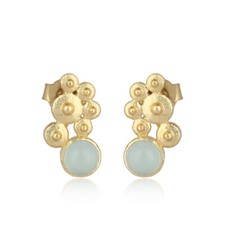 Aqua Chalcedony Gemstone Yellow Gold On 925 Silver Designer Stud Earrings