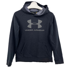 Under Armour Cold Gear Youth Large Hooded Sweatshirt Hoodie Black Gray Spellout