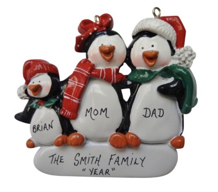 Personalized Penguin Family of 3 Christmas Ornament | eBay
