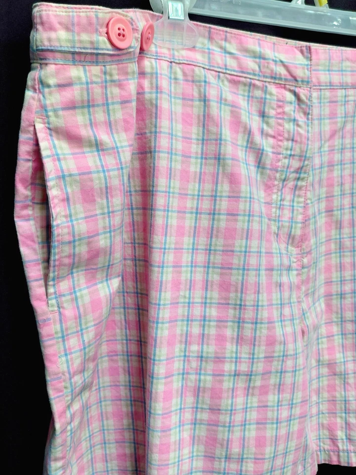 XL 18 BASIC EDITIONS PINK MULTI PLAID WOVEN 100% COTTON HOOK EYE ZIP FLY SHORTS - Image 3 of 4