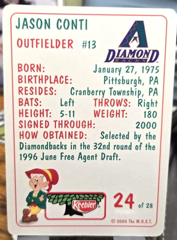 2000 Keebler Baseball Card of Jason Conti Arizona D'backs #24 (NM) Free Rtns - Image 2 of 2