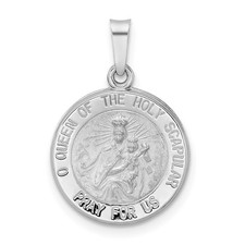 14k White Gold and Satin Hollow Queen of Holy Scapular Medal