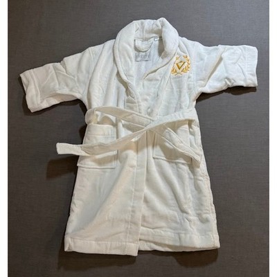Frette Kids Terry Cloth Bath Robe White Gold V Logo Luxury Spa Hotel 2/5