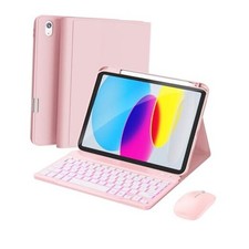 for iPad 11th A16, 2025 / 10th Generation Case with Keyboard, Mouse and Pink