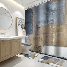 All-Season 4PC Abstract Bathroom Set: Shower Curtain Anti-Slip Rugs Included