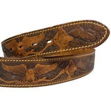 Vintage Tooled Leather Belt with Eagles Design Size 32