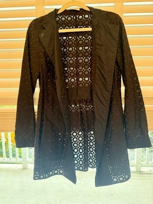 AKRIS Black Open Circle Embroidered Medi Jacket, Size 4 (US), 36 (F)