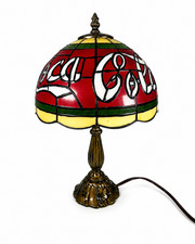 Coca-Cola Tiffany Style Stained Glass Table Lamp Bronze Tone 16" Retro