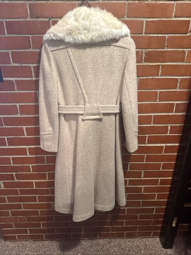 Vintage Damenmantel Wolle lang mit Gürtel Lammfell Pelzkragen Gr. S - Bild 5 von 13