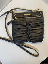 VTG NWOT Black Leather ETIENNE AIGNER Ruched CrossBody Purse NICE Small 8x8  