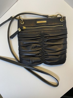 VTG NWOT Black Leather ETIENNE AIGNER Ruched CrossBody Purse NICE Small 8x8 