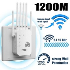 WiFi Extender 6-Antenna Strong Signal, 1200Mbps Dual Band 5GHz/2.4GHz Booster