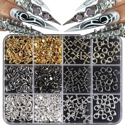 Metallic Punk Bullet Nail Charms 3D Alloy Flat Bottomed Pointed Cone Mixed 