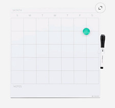 U Brands Monthly Magnetic Glass Dry Erase Calendar Board 14 x 14 w/ Marker