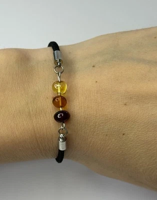 Genuine Amber Stone Bracelet.Unisex Amber Beaded Bracelet ADJUSTABLE Length. - Image 1 of 4