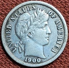 1900 S Barber Dime Silver 10C Coin