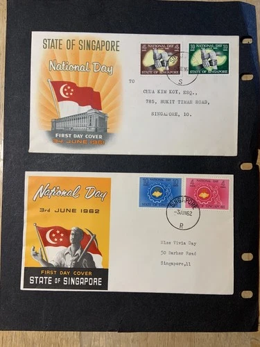 Singapore lot of 2 FDC 1st day Covers from the 1961 and 1962