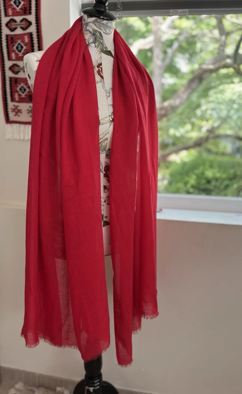 J.Jill Red Purple Large Scarf All Natural Materials