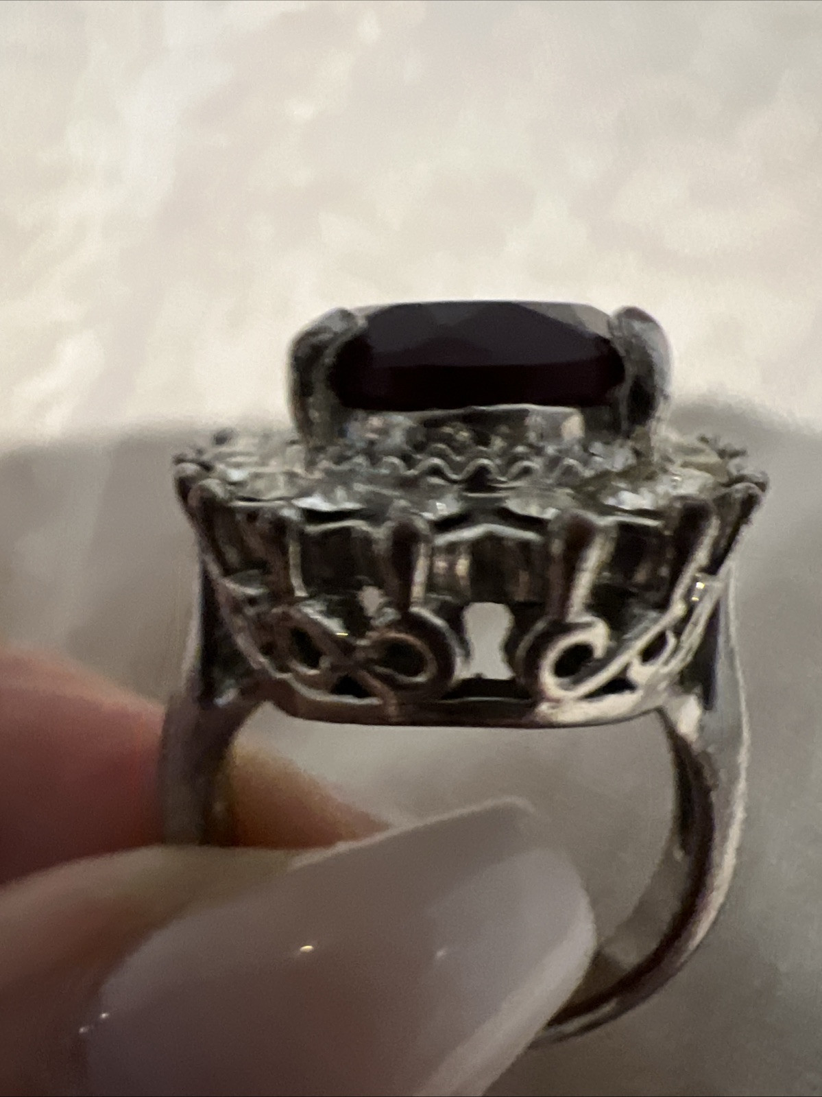 Faux Unique Oval Ruby/Rhinestone Cocktail Ring si… - image 11