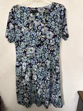 N Touch Floral Fit & Flare Dress S Blue White Daisy Stretch Casual Midi