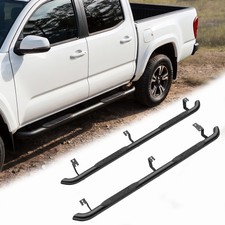 2PCS 4 Inch Running Boards Side Steps Oval Straight Carbon Steel Black Powder