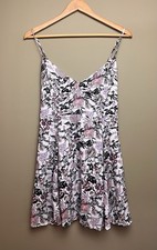 American Eagle Dress White Floral Lace Up Fit Flare Spaghetti Strap Women’s 12