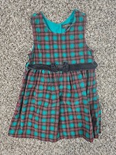 Vintage 90s Gymboree Holiday Plaid Corduroy Dress Green Red Black Bow Sz L