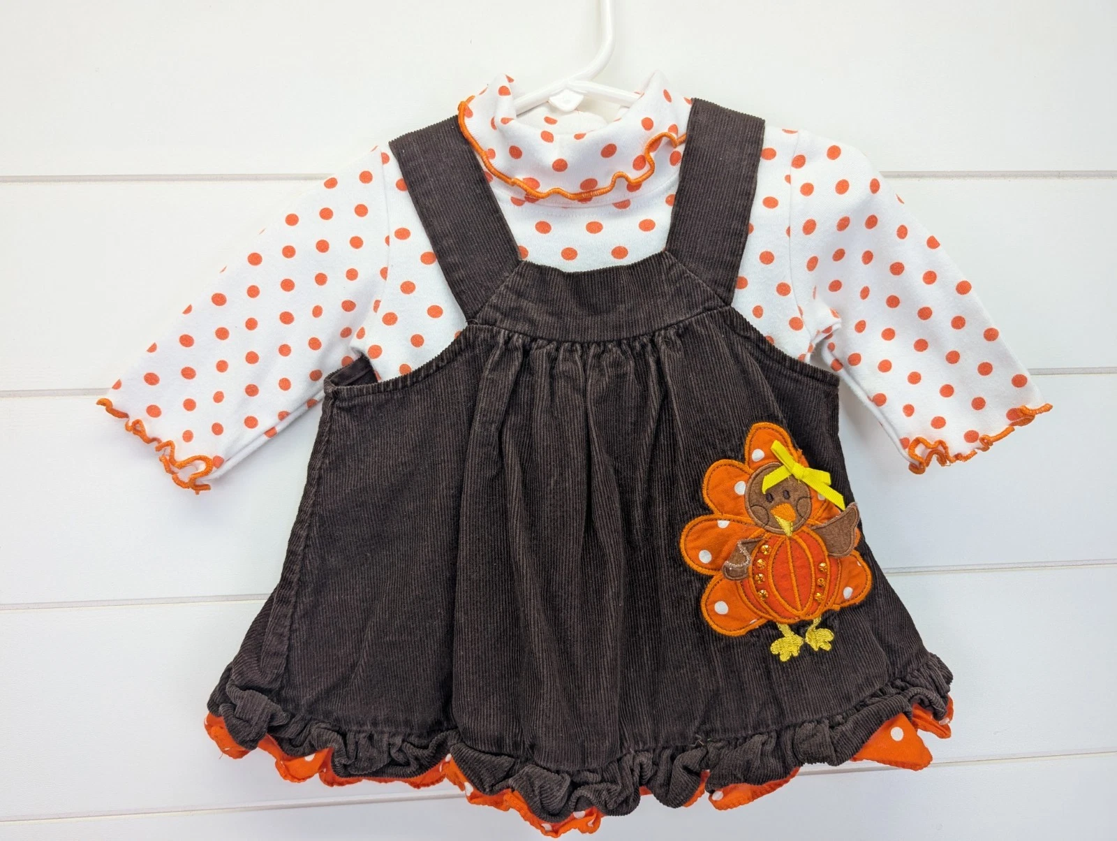 Rare Editions Thanksgiving Dress Baby Girl Size 6 Months 2 Piece Turkey Corduroy