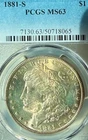 1881-S MS63 Outstanding PCGS New Orleans Mint Morgan Silver Dollar