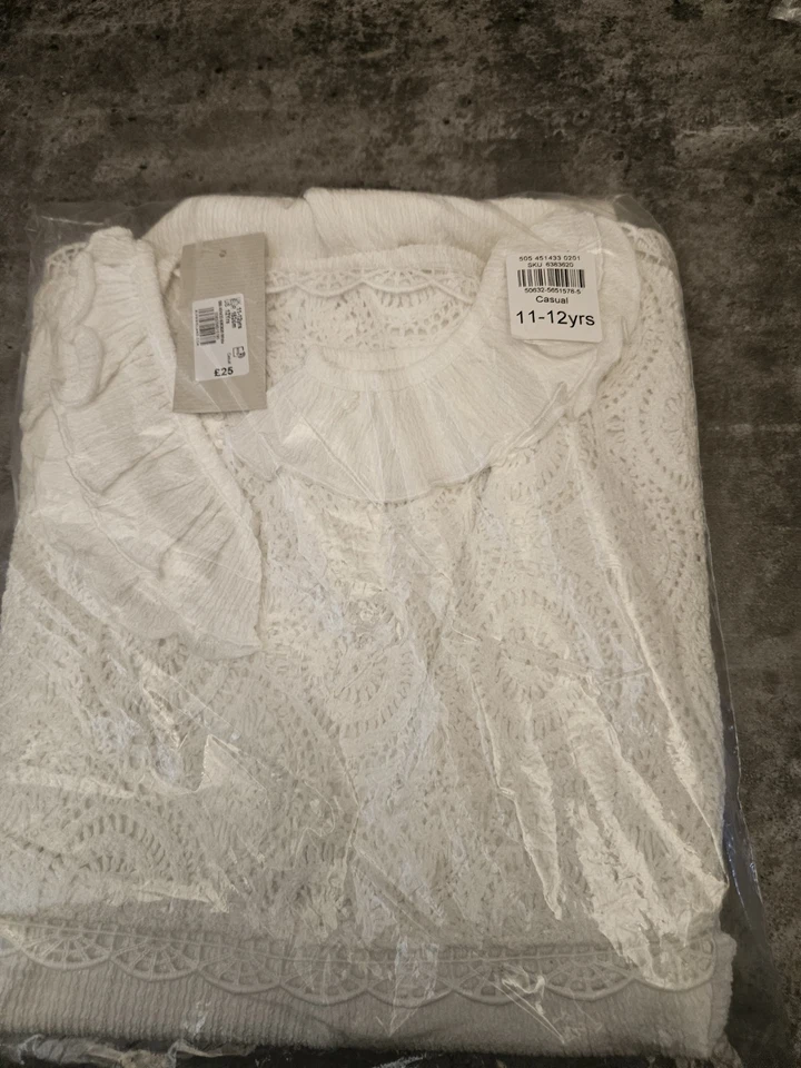River Island Girls Jumpsuit White Crochet cutwork broaderie anglaise rrp£53 - Image 4 of 4