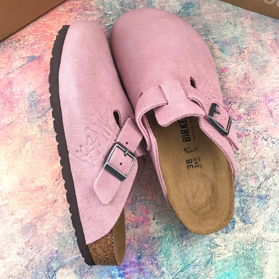 Zueco Birkenstock Boston × Stussy Rosa Polvoriento Plantilla Suave Gamuza Cuero UE 37-45 Foto 3 de 4