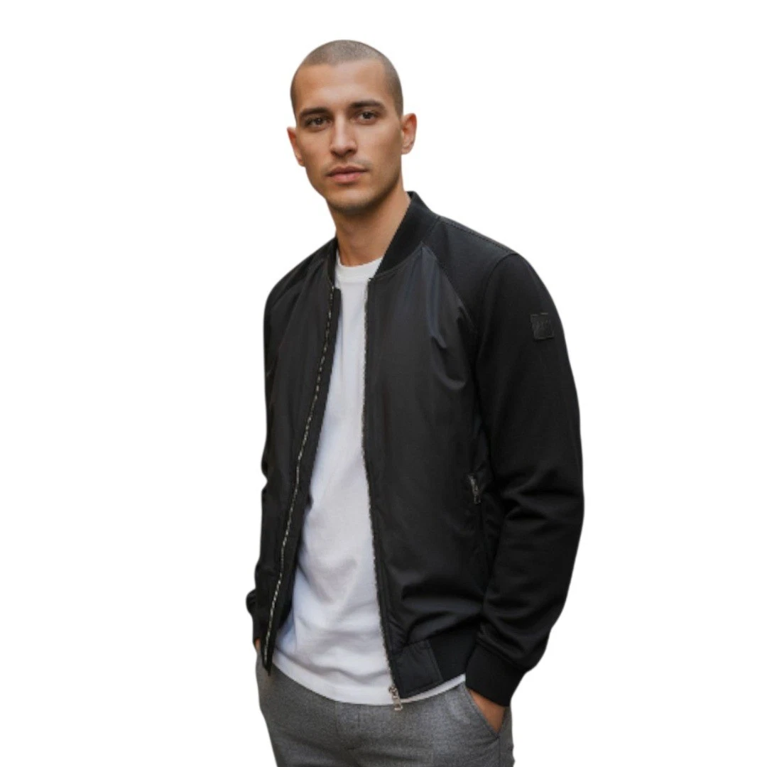 Michael Kors Two-Tone Cotton Blend Varsity Jacket In Black Sz M