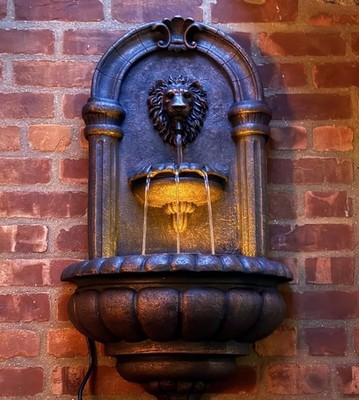 Outdoor Lion Wall Water Fountain with Lights Pump Patio Garden 3 Tier Waterfall