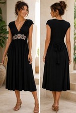 Love & Love Women Black Empire Waist Jeweled Midi Dress Boho Festival Size L