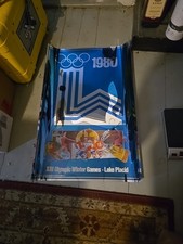 Vintage 1980 Lake Placid Olympics Poster Ski Hockey Miracle On Ice Chrome Mylar 