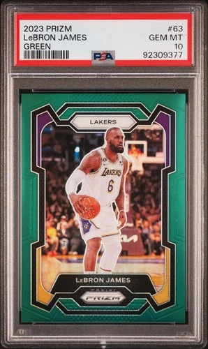 2023-24 Panini Prizm LeBron James Green Prizm Card #63 Lakers PSA 10 Gem Mint
